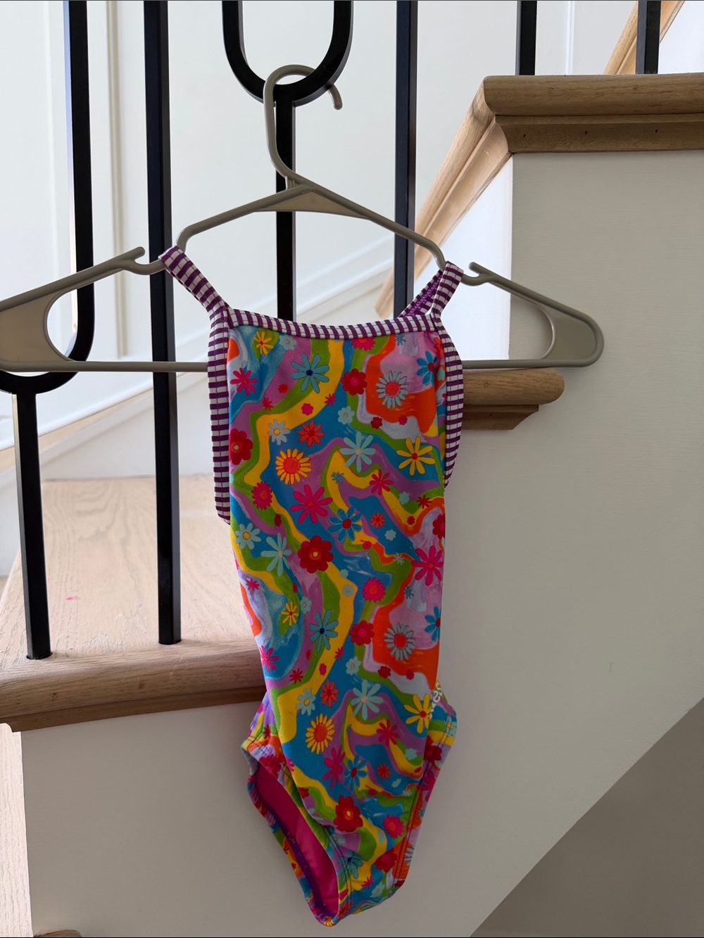 Colorful Floral Girls One-Piece Swimsuit - Pink Multicolor Dolphin Uglies
